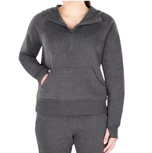 NWT Members Mark Ribbed Half Zip Hoodie Sweatshirt Heather Charcoal Gray LG